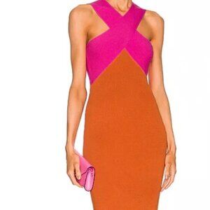 Le Superbe Pink + Orange Knit Halter Midi Dress size XS